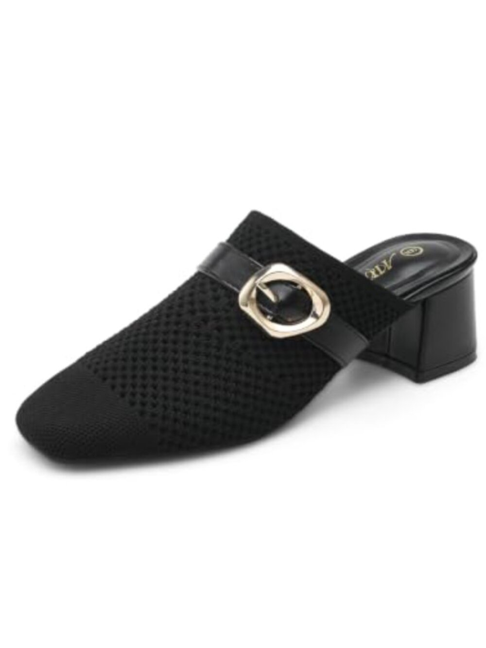 Knit Heeled Mules Women Square Closed Toe Slip On Chunky Heels